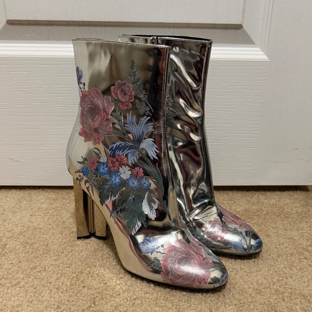 Louis Vuitton Floral Silver Ankle Boots